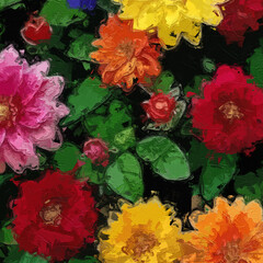 Various oil paintings, flowers, lakes, roses, peonies, chrysanthemums, landscapes, forests, butterflies