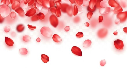 Delicate cascade of vibrant rose petals on transparent backdrop falling down
