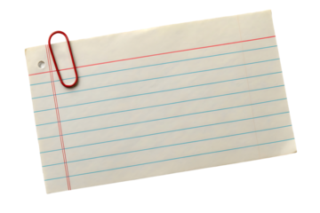 Index Card with Red Paperclip Isolated on Black Background for School or Office Supplies Still Life