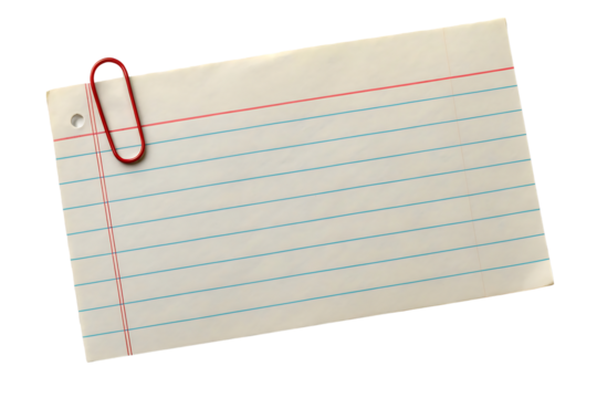 Index Card with Red Paperclip Isolated on Black Background for School or Office Supplies Still Life