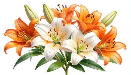 Colorful lilies in natural floral composition arrangement high resolution photo
