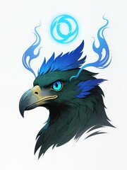 Fototapeta premium Mythical Eagle with Blue Flames and Magical Symbol Illustration