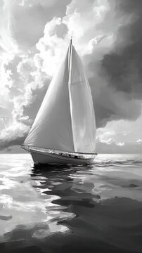 A painting of a sail in the ocean