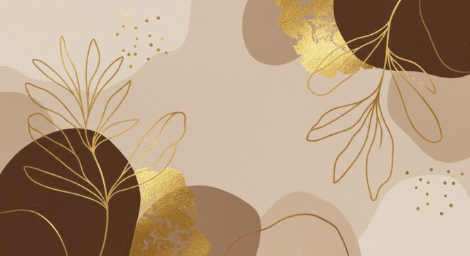 Abstract botanical background with gold accents and earthy tones
