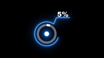 Digital Neon Progress Circle at 5 Percent Completion on a Black Canvas progress bar loading