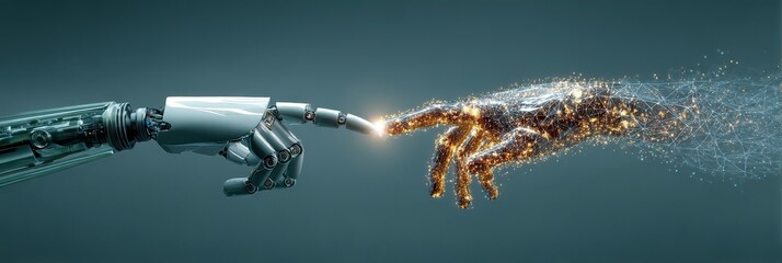 Robotic hand extending finger toward something dark
