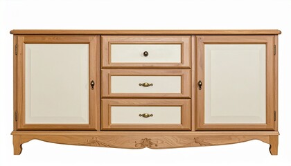 Elegant Wooden Buffet Cabinet with Three Drawers and Mirrored Doors