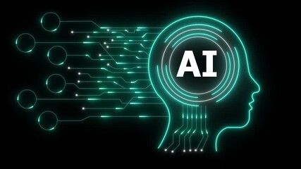 Artificial intelligence icons with brain and circuit. Digital network reflects innovation and future.Glowing artificial intelligence head with circuit board connections and data flow. AI concept - Powered by Adobe
