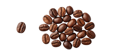 Obraz premium Roasted Coffee Beans with Single Bean Isolated on Transparent Background Glossy Brown Coffee Beans with Lone Bean Separated from Cluster
