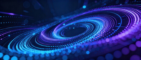 Abstract digital circles and swirls showcasing a futuristic technology pattern with bright glowing lines.