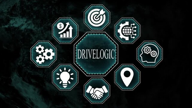 Drive logic business concepts represented by infographic icons on abstract background