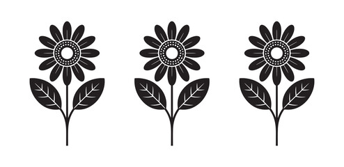 Black orange and yellow flower illustration set