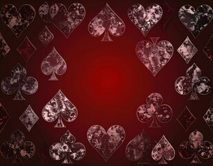 Playing card suits in a dark red frame