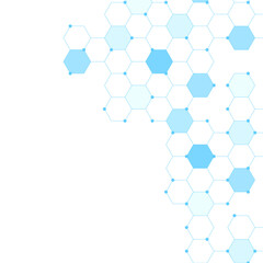 Abstract blue molecule background with hexagons. Medical background for healthcare technology, innovation medicine, health, science and research.