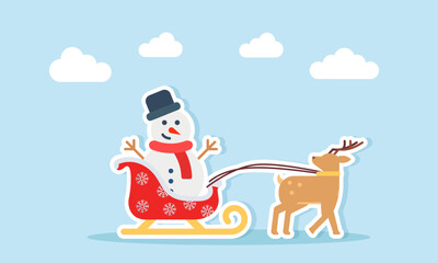 Reindeer sleigh carrying snowman illustration of christmas holiday celebration