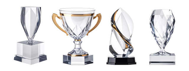Elegant crystal corporate trophy isolated on white background with no shadow, perfect for recognition and success themes