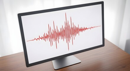 Monitoring Seismic Activity A Close-Up View of Earthquake Waveform on a Modern Monitor