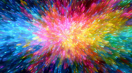 Vibrant abstract background featuring a colorful burst of radial light. Radiating beams create a dynamic visual effect with energy, motion, and modern digital style. Perfect for creative design.