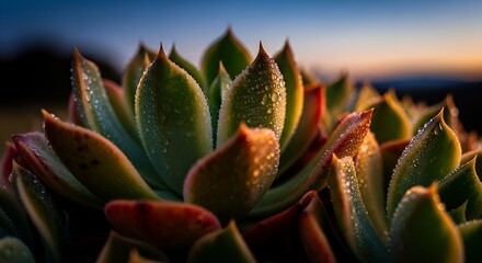 Dew-Kissed Echeveria: A Close-Up of Succulent Beauty at Dusk