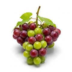 Bunch of Red and Green Grapes with Leaves on White Background