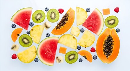 Vibrant Fruit Medley: Watermelon, Kiwi, Pineapple, Papaya, and B