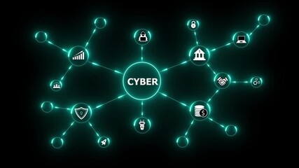 Cyber security network connections with icons for data protection financial transactions. Cyber security protects data and transactions. Digital networks support business, finance and growth. - Powered by Adobe