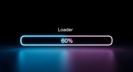 Neon Loader Interface Progress Display with Percentage on Dark Background
