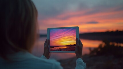 Sunset photo viewed on tablet