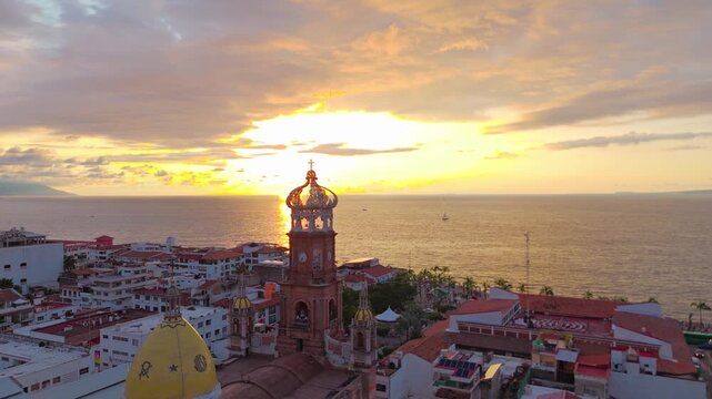 Sunset Over Puerto Vallarta Church and Ocean