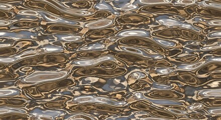 Abstract Liquid Metal Surface with Reflective Puddles and Swirli