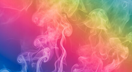 Ethereal smoke swirls in a gradient of rainbow hues, creating a