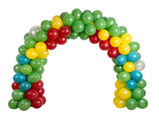 Red, green and yellow balloon arch isolated on white or transparent background
