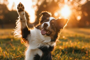 Lively dog exploring a wide green field, happy and full of life in nature.