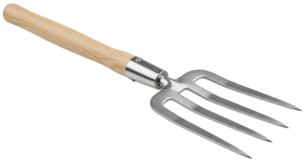Gardening fork with wooden handle isolated PNG with Transparent Background