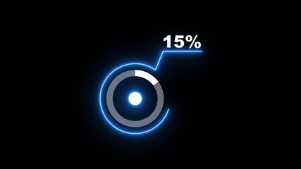 Futuristic Neon Circle Progress Indicator Showing 15 Percent Loading On Black Background image photo