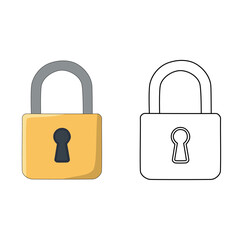  Cartoon Lock Coloring Simple Logo Design Icon Digital
