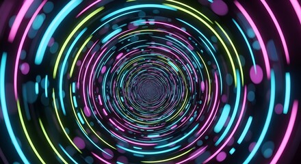 Abstract Neon Tunnel with Spiraling Light Trails and Dark Backgr