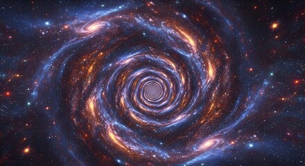 Cosmic Spiral Galaxy Tunnel with Swirling Nebulae and Bright Sta