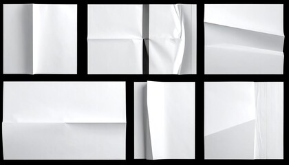 Various white folded paper compositions with deep shadows against a black backdrop