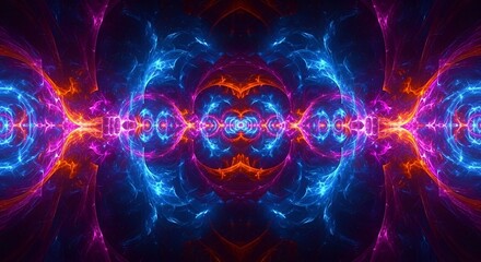 Symmetrical abstract fractal art with vibrant blue, orange, and