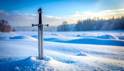 Sword planted in winter snow