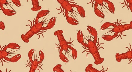 Red Lobster Seamless Pattern Background.