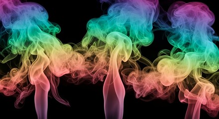 Ethereal plumes of rainbow smoke dance against a stark black bac
