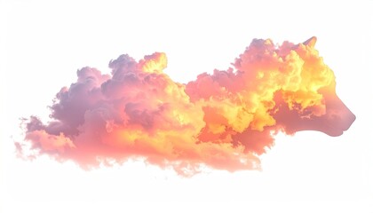 A wolf head shape emerging from a vibrant cloud formation, isolated on white
