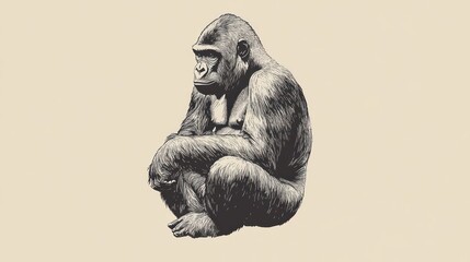 Detailed illustration of a gorilla sitting against a neutral background