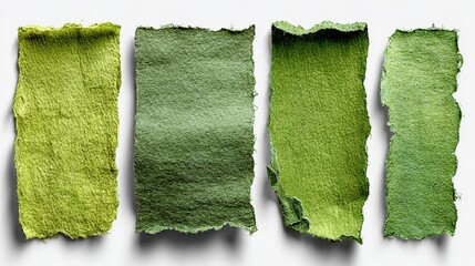 Set of Green Torn or Ripped Paper Isolated on Transparent PNG Background. Realistic Torn Paper Edges and Ripped Paper Frame Mockup.