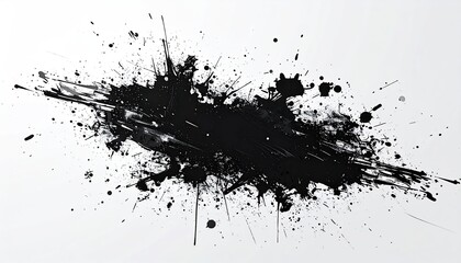 Bold black ink splatters and streaks on a soft white gradient background
