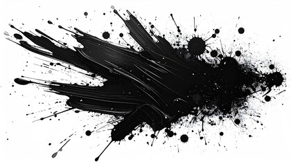 Black paint explodes across a white backdrop, creating a dynamic, abstract form