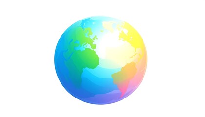 A vibrant, stylized globe with pastel rainbow gradients