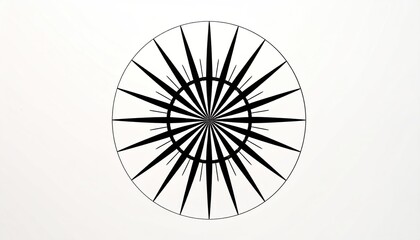 A black radial burst pattern inside a circle on a light, neutral background
